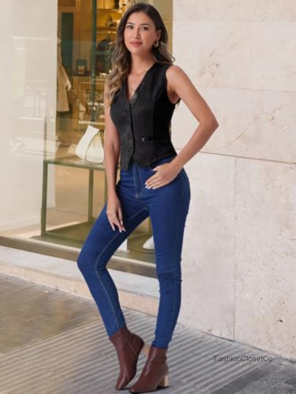 Faux Suede Vest V Neck Button Down Sleeveless Jacket Waistcoat - Picture 3 of 5